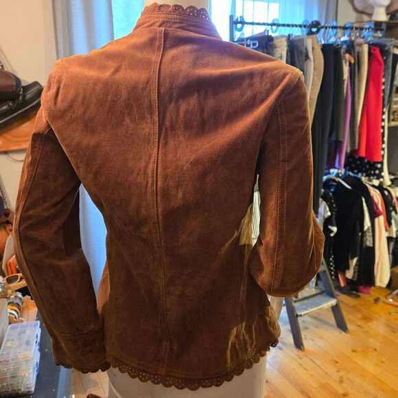 Vintage Vibe Brown Suede Genuine Leather jacket Small Petite - Picture 2 of 10